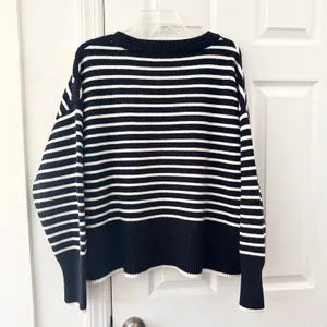 Magaschoni Black White Nautical Preppy Stripe Shoulder Button Dolman Sweater XL thumbnail 9