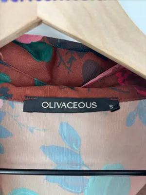 Olivacious sheer brown floral button down top small thumbnail 2