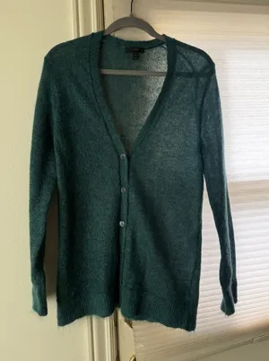 Women’s J Crew Mohair Deep Teal / Green V-Neck Button Cardigan Sweater thumbnail 1