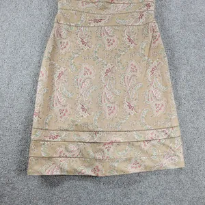 Kay Unger Womens Dress 8 Tan Satin Eyelet Strapless Paisley Print Side Zip Mini thumbnail 9