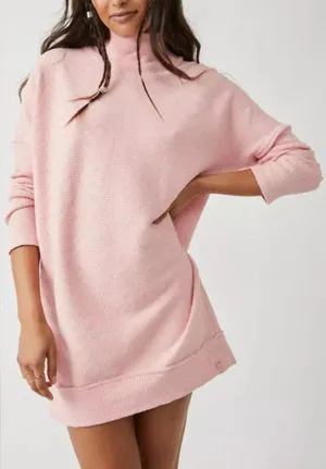 We The Free Pink Free People Casey Ribbed Knit Mock Neck Tunic Longline Sweater thumbnail 1