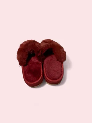 Cozy Faux Fur Cross-Band Slides - Burgundy thumbnail 3