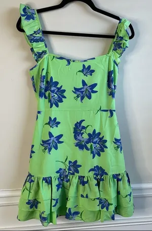 Anthropologie Likely green floral charlotte‎ mini ruffle dress size 0 thumbnail 1