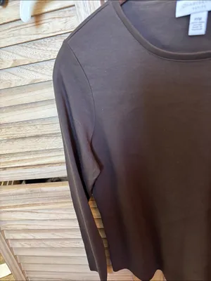 Charter Club Chocolate Brown Long-Sleeve Crewneck Tee PM thumbnail 3