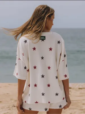 Daily Drills White Star-Print Loungewear Top with Red and Blue Stars thumbnail 3