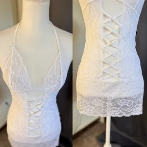 Frederick's of Hollywood Seduction Lace Halter Chemise Women Medium White NWT thumbnail 5