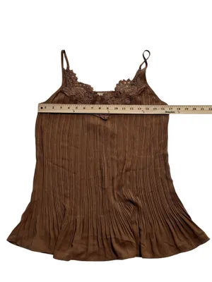 BiBi Brown Pleated Cami with Lace Trim Size XL thumbnail 5