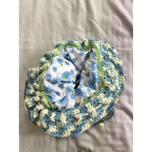 Handmade‎ Crochet Boho Bag Strap Tie Close Lined Gathered Knit NWOT Large thumbnail 6
