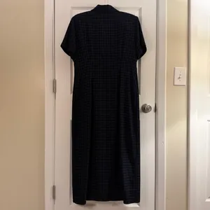 Jessica Howard Vintage 80s 90s Navy Blue Grid Plaid Abalone Button Midi Dress thumbnail 3