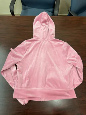 Juicy Couture Pink Velour Full Zip Cropped Jacket with Hood Size Large thumbnail 3
