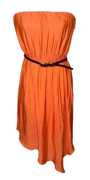 Max and Cleo Boho Western Orange Coral Strapless Dress With Belt And Handkerchief Hem Medium thumbnail 1