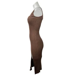 Abercrombie & Fitch Brown Rib Knit Sleeveless Keyhole Slit Midi Bodycon Dress XS thumbnail 2