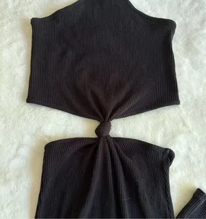 VICI Black Ribbed Cut Out Waist Maxi Dress Women's Size Small thumbnail 3