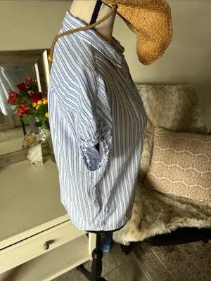 Gap white blue striped button down cotton shirt oversized S thumbnail 7
