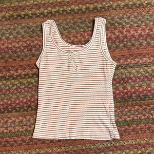 PINK & BROWN HENLEY STRIPE TANK TOP thumbnail 1