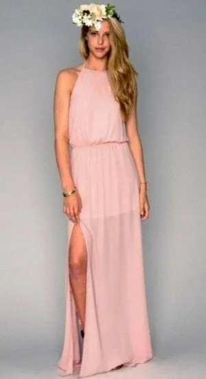 Show Me Your Mumu SMYM Heather halter maxi dress - Frosty Pink Chiffon NEW SMALL thumbnail 1