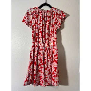 Free Assembly Women's Mini Dress Size XS Red Floral Fit & Flare Flutter Sleeves thumbnail 4