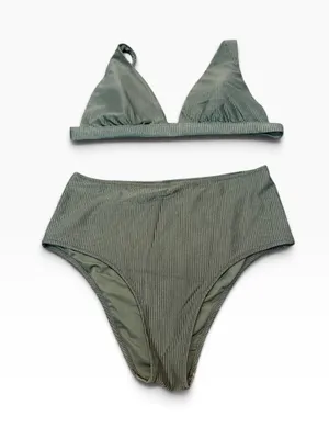 AERIE green shine rib high waisted cheeky bikini thumbnail 1