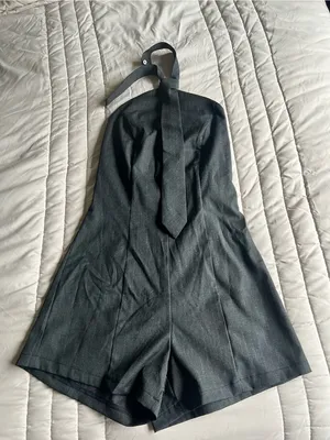 Women's Black Halter Tie Romper thumbnail 2