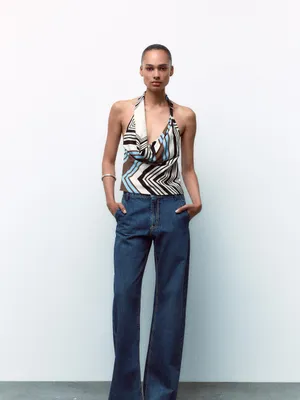 Zara Draped Halter Striped Cotton Top thumbnail 4