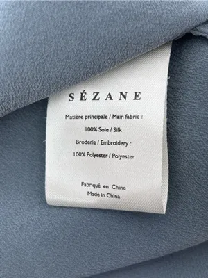 Sézane Dusty Blue Lace-Collar Button-Down Blouse 100% silk size M thumbnail 7