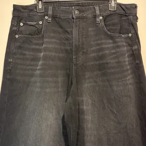 American Eagle Super High Rise Ultra Wide Leg Black Whiskering Fading Size 12R thumbnail 6