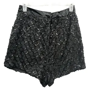 Vintage Women's Black Sequin‎ Textured High Waist Shorts Glam Party Festival 12 thumbnail 2
