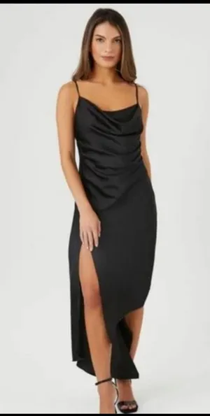 Forever 21 Black Satin Cowl Neck Slip Dress thumbnail 1
