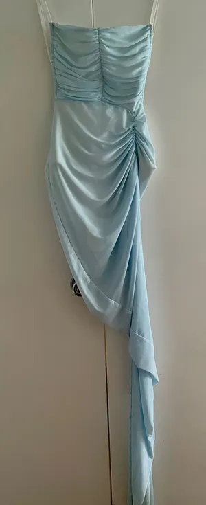 Light Blue Sheer Ruched Sexy Open Back Asymmetrical Dress Size Small thumbnail 1