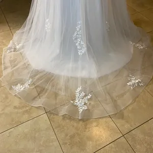 Lace Tulle Wedding Dress Women's 18W White Long Sleeve A-Line Gown Bridal EUC thumbnail 9