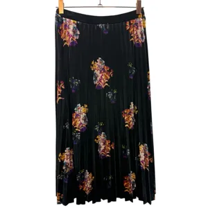 Anthropologie Maeve Pleated Velvet Floral Midi Skirt Size‎ XS Feminine Romantic thumbnail 7