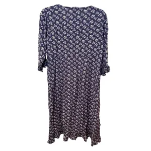 April Cornell Vintage Purple Floral Rayon Midi Dress Ruffle Sleeve V-Neck Large thumbnail 4
