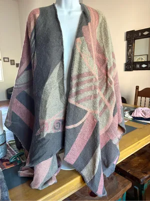 Striped Pink and Gray Poncho Cape - Women's Wrap thumbnail 6