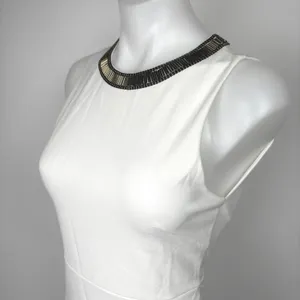 H&M White Gold Beaded Neck Formal Cocktail Bodycon Sheath Mini Dress Size S thumbnail 4