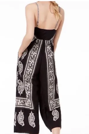 Free People Feel The Sun Jumpsuit NWT Black Paisley Wide Leg Size 2 thumbnail 3