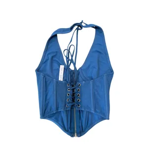 Urban Outfitters Out From Under‎ Hot Stuff Denim Halter Corset Top Blue Sz S thumbnail 12