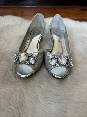 Silver Glitter Rhinestone Peep Toe Wedges thumbnail 2