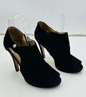Nine West Evenly Black Suede 4" Heel Open Toe Silver Ball Details Sz 6.5M thumbnail 1