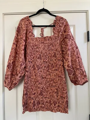 Women’s Free People Apricot Floral Smock It To Me Mini Dress Size M thumbnail 5