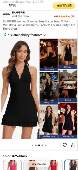 Amazon SHAPERIN Women Summer Sexy Halter Deep V Neck Mini Dress Built in Bra Ruffle Backless Cocktail Party Club Short Dress thumbnail 5