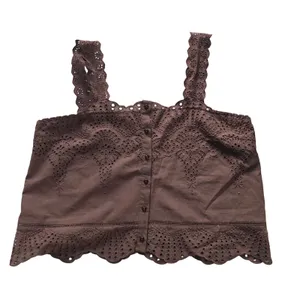 Joie Brown Eyelet Embroidered Scalloped Button Front Cotton Camisole Tank Top‎ L thumbnail 1