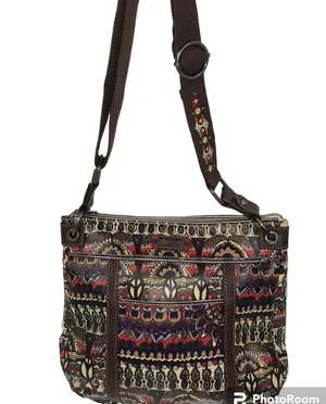 Boho artist circle tribal shoulder crossbody strap multi pocket zipper purse thumbnail 5