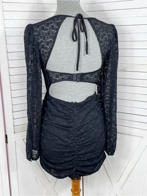 Edit‎ by Nine Lace Corset Top Ruched Mini Dress Black Medium Gothic Coquette Y2K thumbnail 5
