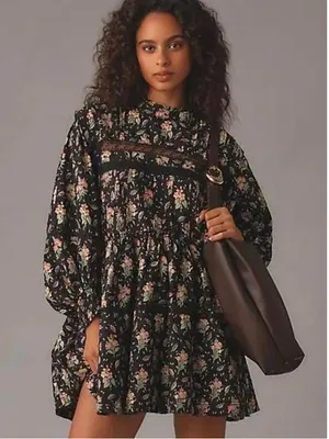 Anthropologie Pilcro Swing Mini Dress Womens Large Black Floral NWT Lace thumbnail 16