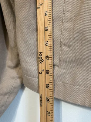 H&M Cropped Barn Jacket Size Medium Oversized Beige Coated-Collar Twill Brown thumbnail 10