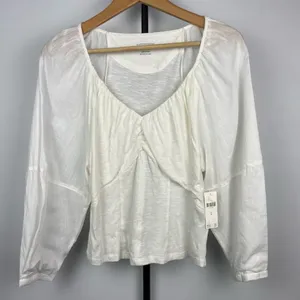 Anthropologie Ivory White Long Puff Sleeve‎ Multimedia Romantic Blouse thumbnail 1