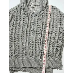 POL Open Knit Hooded Sweater Small Gray Boho Crochet Lightweight Top thumbnail 5