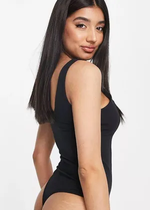 Abercrombie & Fitch seamless corset bodysuit in black size small thumbnail 3
