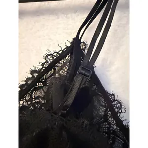 Aerie Black Lace Bralette Womens Small Ribbed Eyelash Trim Longline Crop Top thumbnail 7