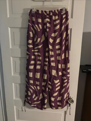 Women's Wide-Leg Patterned Palazzo Pants - Purple Cream thumbnail 4
